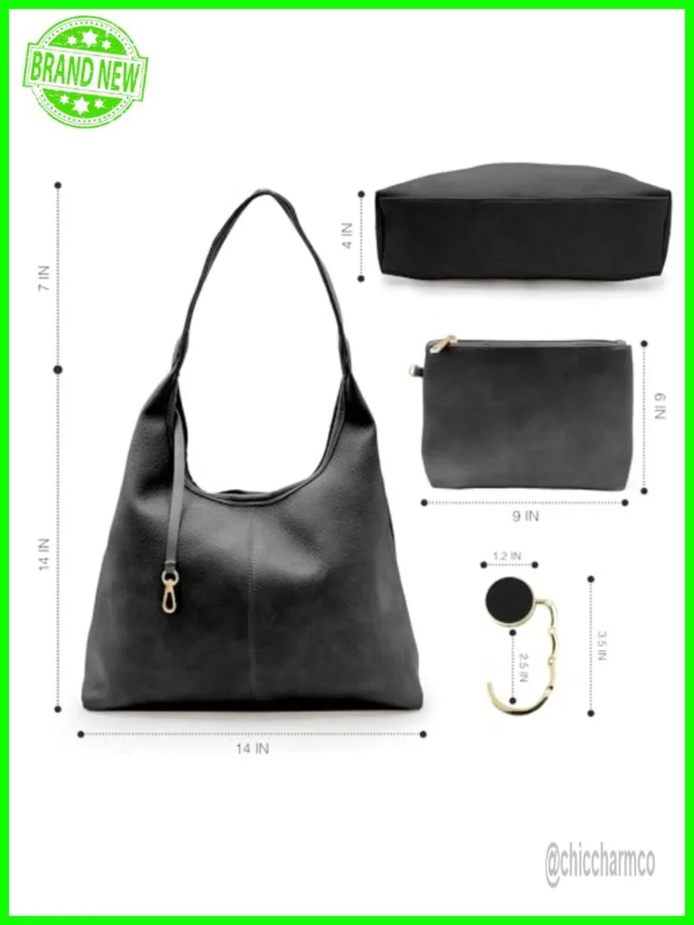 Vegan Leather Slouchy Hobo Bag with Zippered Pockets & Shoulder Strap